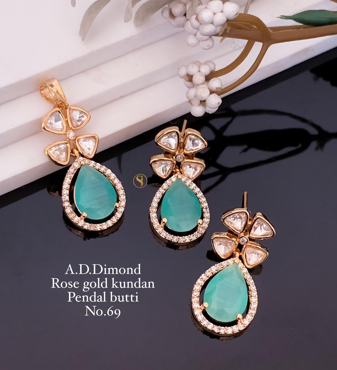 2 AD Diamond Rose Gold Kundan Pendant Butti Wholesale Shop In Surat
